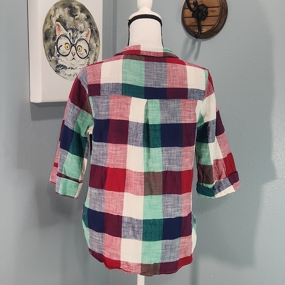Hayden Los Angeles Cotton Summer Plaid Blouse - Picture 3 of 5